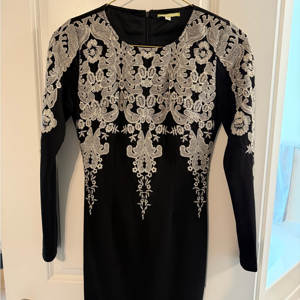 Elegant Black and Cream Embroidered Dress